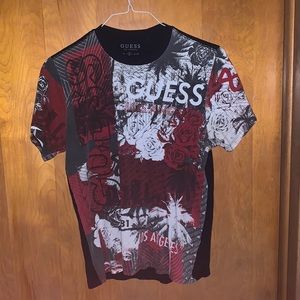Guess Mens Floral LA Graphic Shot-sleeve Tee